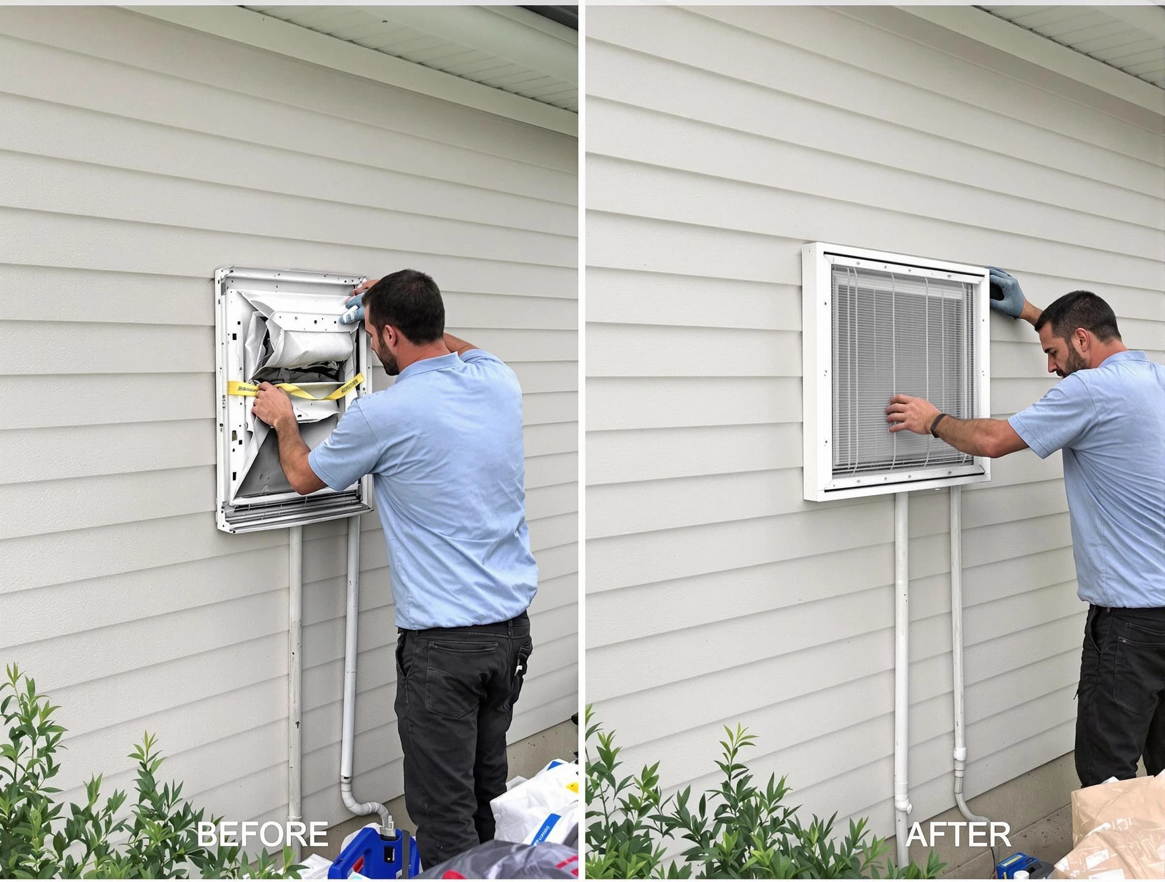 Fountain Hills Dryer Vent Cleaning technician installing high-quality dryer vent cover at a residential property in Fountain Hills