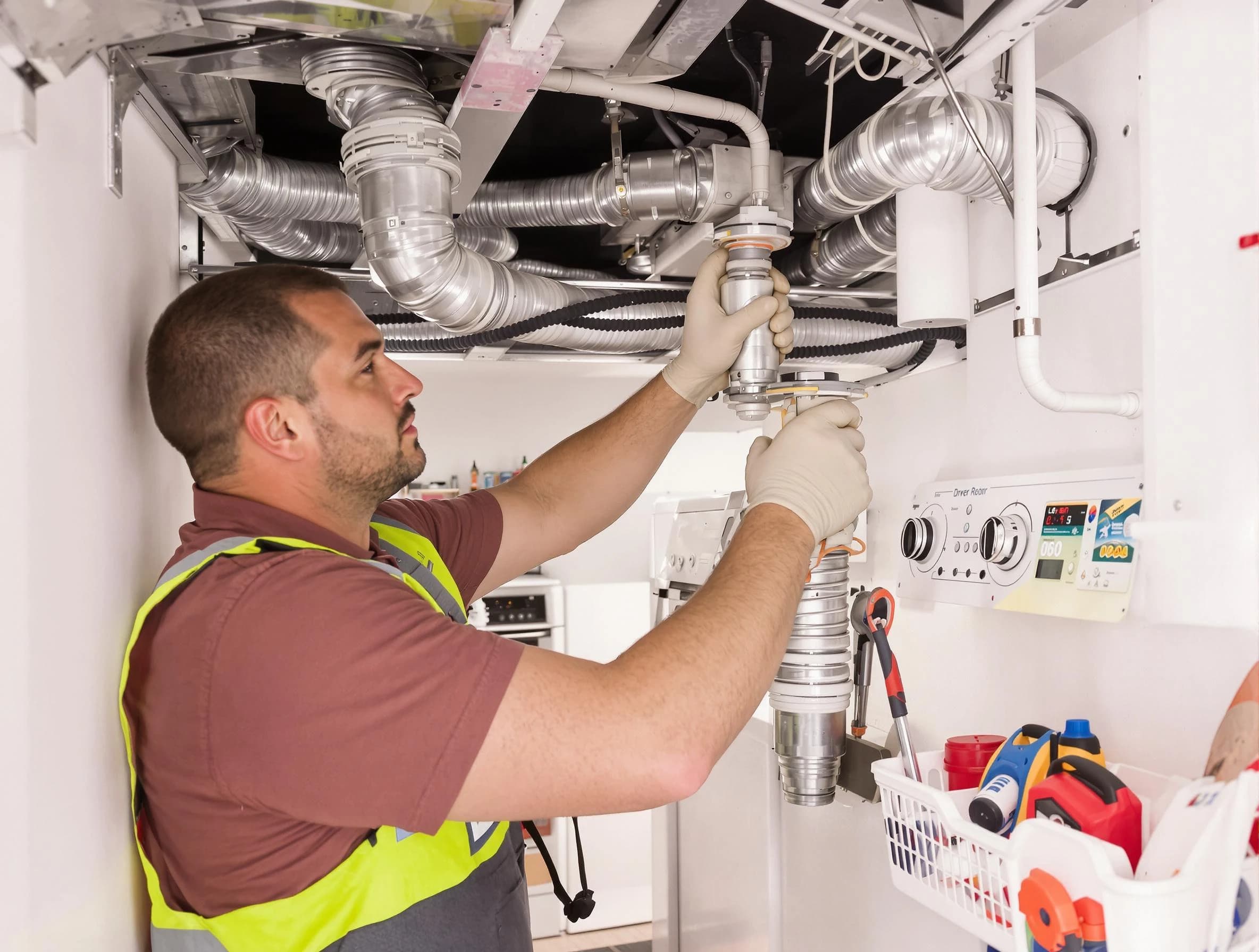 Fountain Hills Dryer Vent Cleaning expert performing both repair and installation work on a dryer vent system in Fountain Hills