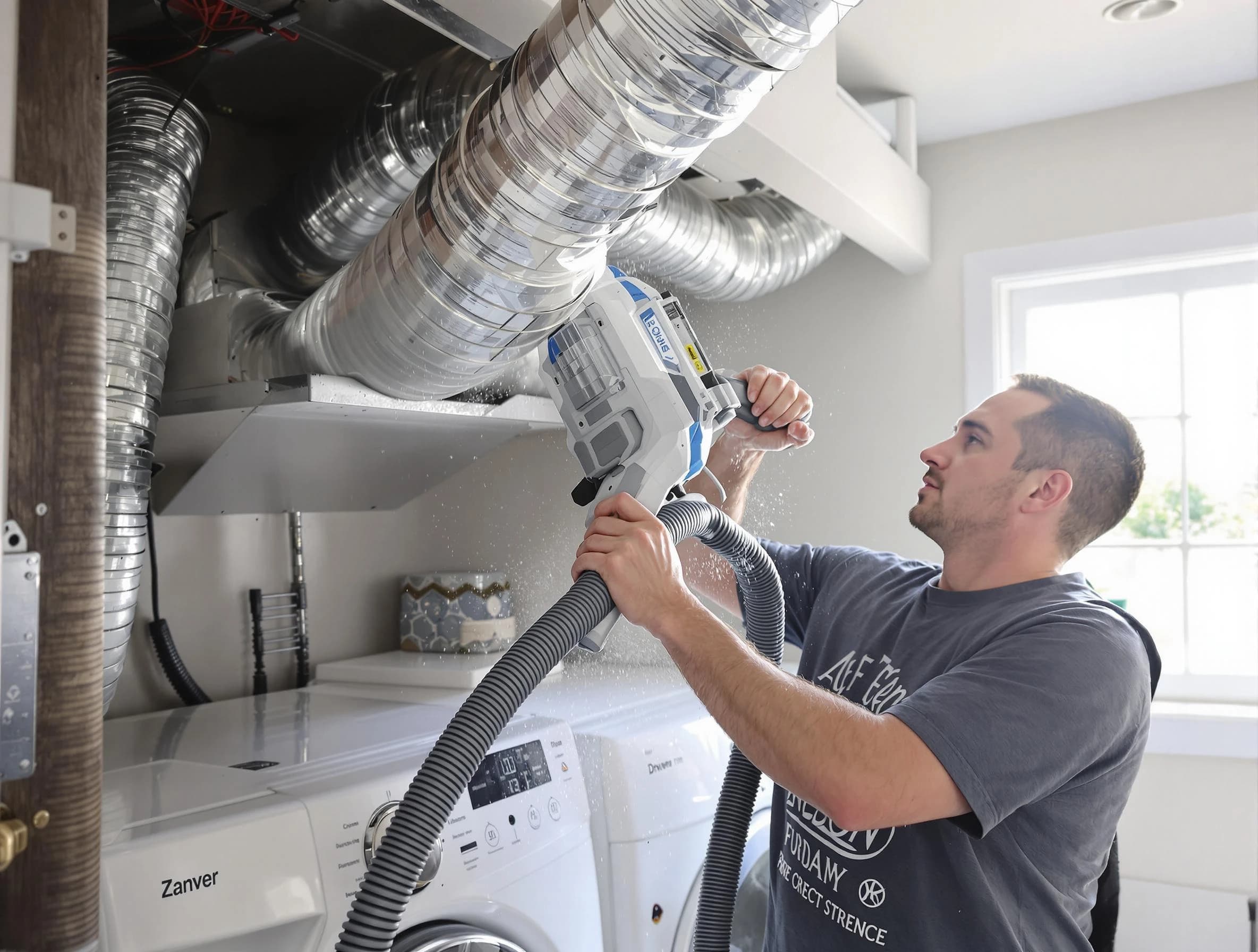Fountain Hills Dryer Vent Cleaning specialist cleaning deep within a dryer vent duct system in Fountain Hills