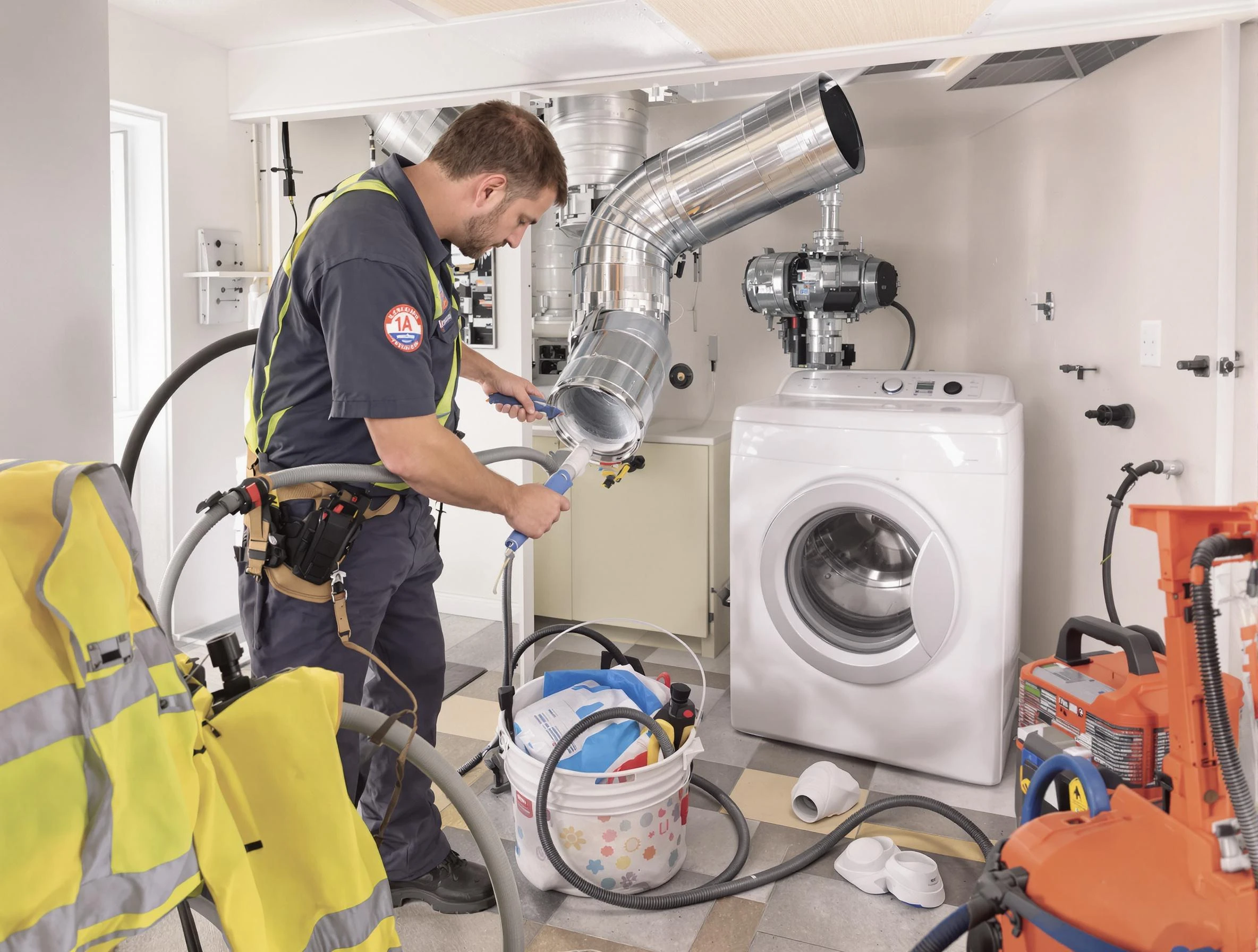 Fountain Hills Dryer Vent Cleaning technician using specialized equipment to clear severe dryer vent blockage in Fountain Hills